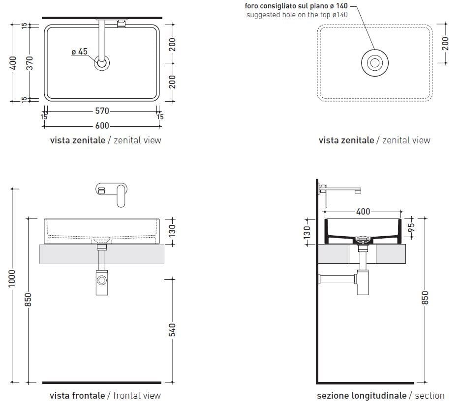 Керамическая прямоугольная раковина Ceramica Flaminia Monowash Miniwash Fly ARCH-00121055 - Вид №2