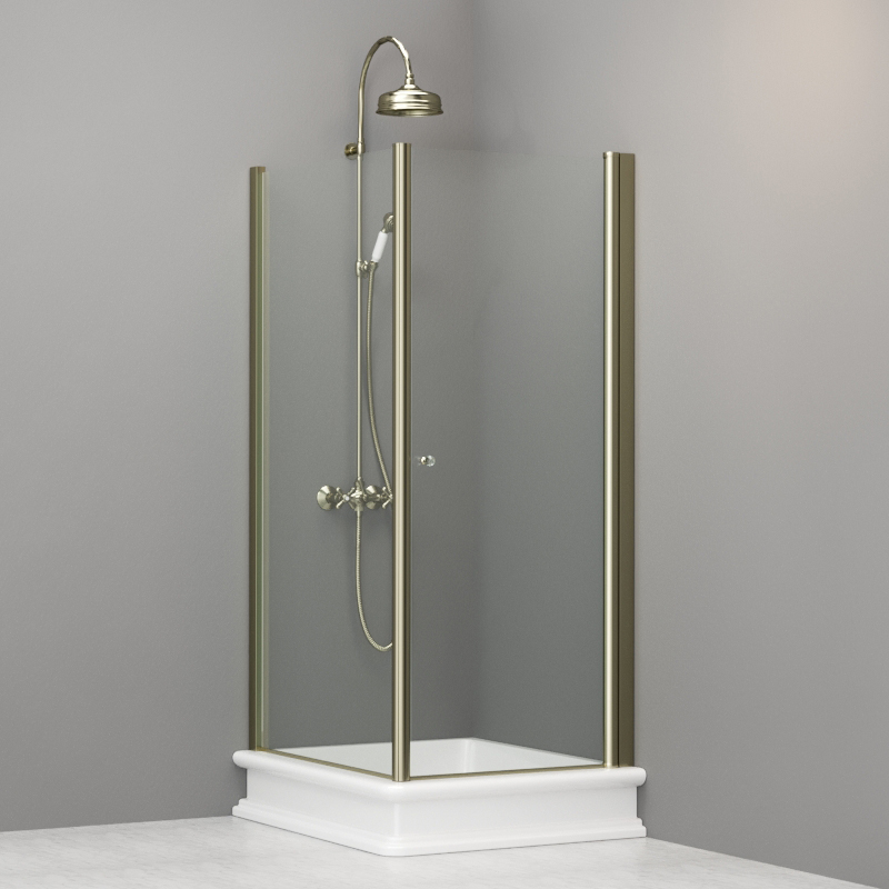 9143T1 Душевая кабина SX с распашной дверью и фиксированной боковой частью для душевого поддона 80*96 открывание со стороны 80, цвет Золотистый Kerasan RETRO Италия 