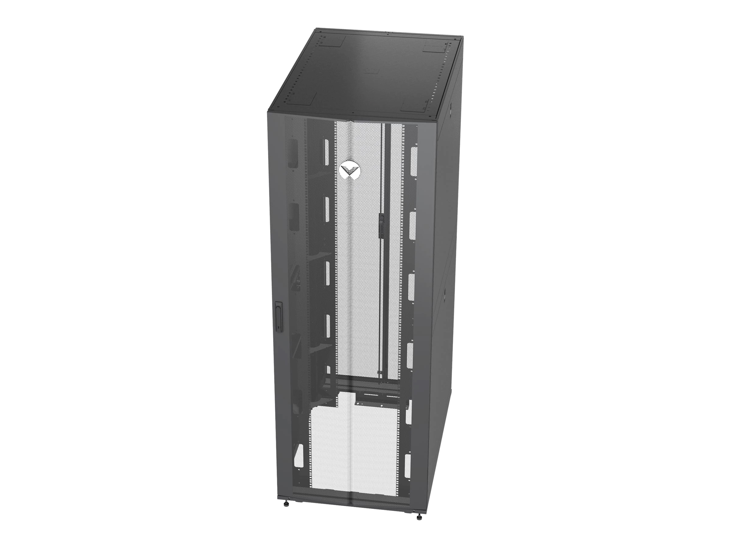 VR3357 Серверный шкаф 48u 2265mm x 800mm x 1215mm (вхшхг) перфорированная передняя одностворчатая дверь, перфорированные двойные задние двери, (степень перфорации 77%), 19” направляющие спереди и сзади, боковые панели с двух сторон, разделенные на 2 части Santreyd  - Вид №1
