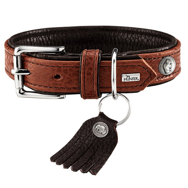 ПР0046542 Ошейник для собак Cody 50 (37-43см)/2,8 кожа бизона коньячный/темно коричневый HUNTER 