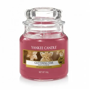 Свеча маленькая в стеклянной банке "Сверкающая звезда" Glittering Star 104гр 25-45 часов YANKEE CANDLE  267936 Розовый