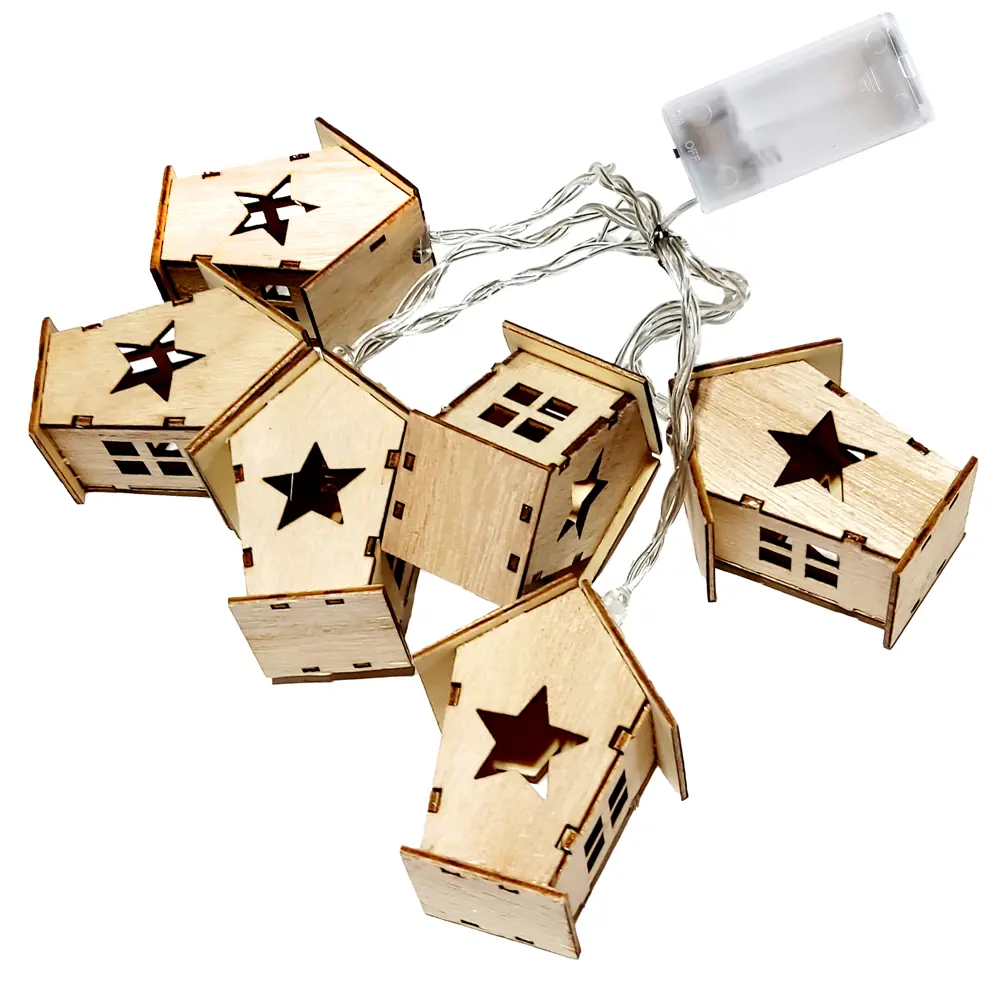 88943037 Электрогирлянда Деревянный домик 1 м теплый белый свет STLM-0951519 Santreyd  - Вид №1