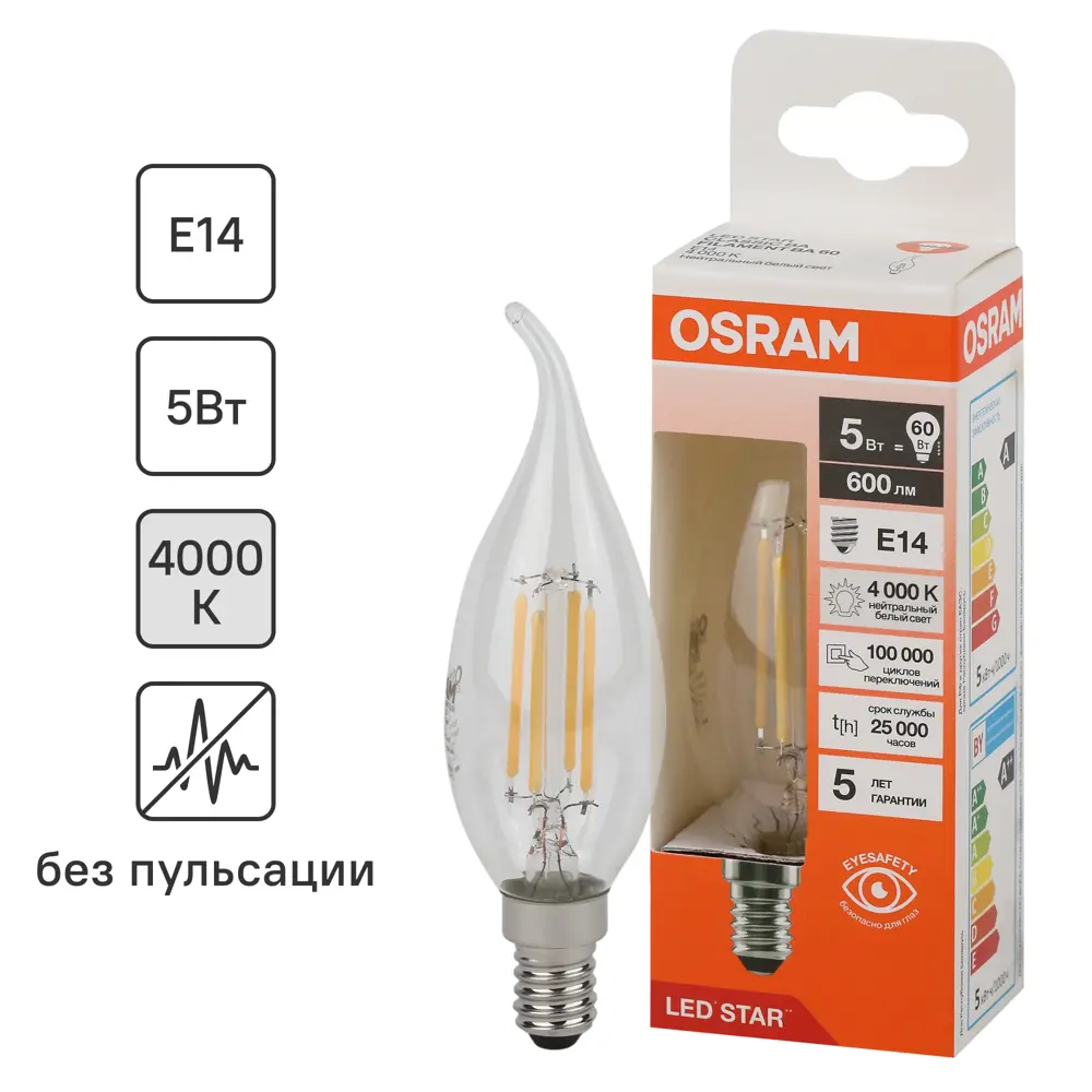 OSRAM Филаментная лампа ретро-дизайн E14 5Вт теплый белый свет 85306975 STLM-0912314