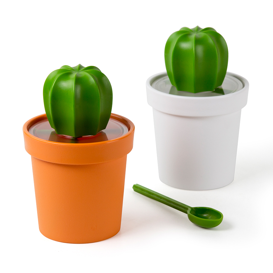 QL10280-WH-GN Емкость для хранения cacnister с ложкой, белая с зеленым Qualy  - Вид №1