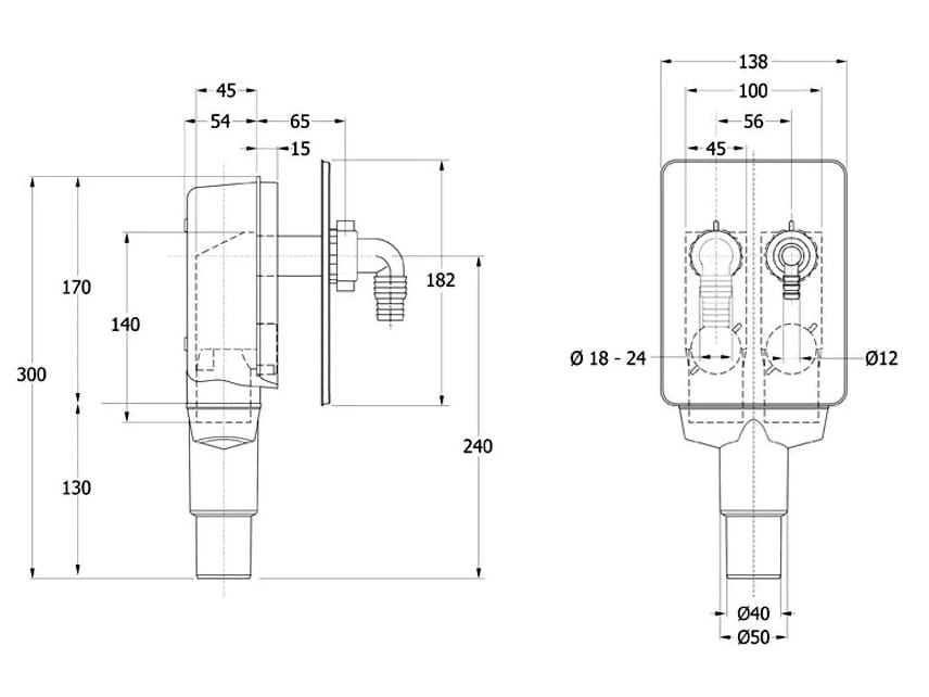 Двойной встраиваемый сифон для слива бытовой техники Bonomini Bibox ARCH-00024385 - Вид №5