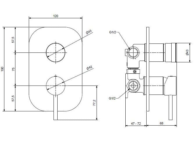 Хромированный латунный смеситель для душа с переключателем Bugnatese K-Line ARCH-00096620 - Вид №2