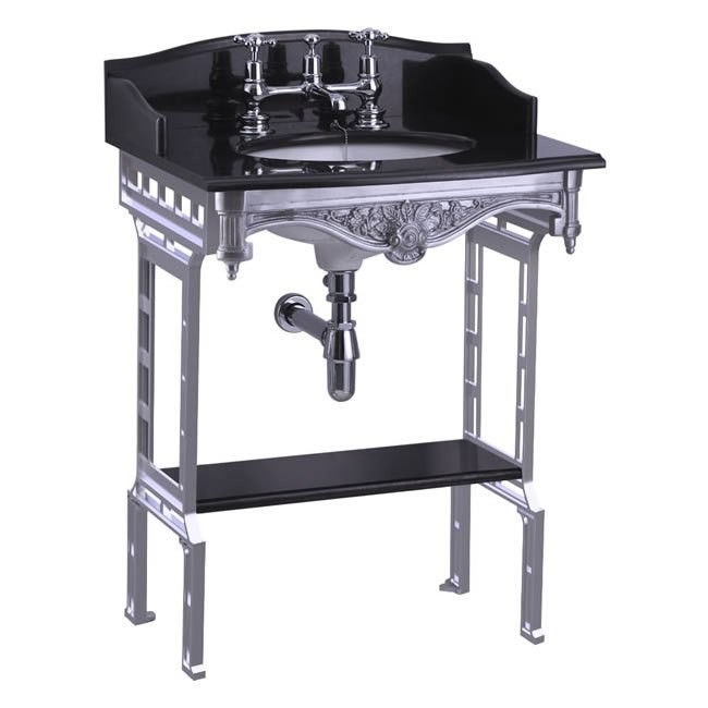 Гранитная столешница на 1,2 или 3 отверстия с подстольем из полированного алюминия  Burlington G7 1TH, T38 ALU, G12 65см х 57,5см  - Вид №1