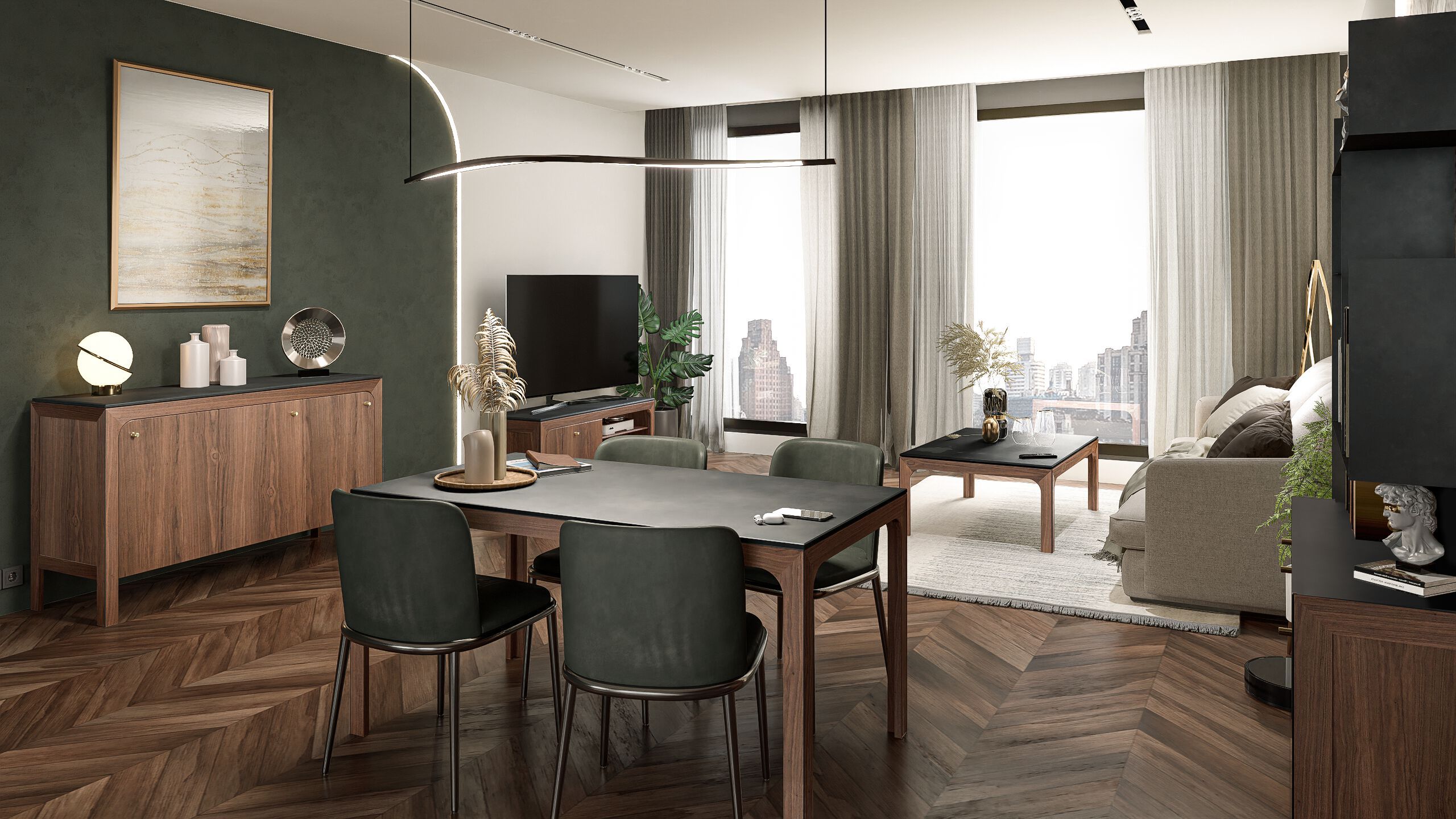 Шкаф для телевизора из грецкого ореха с распашными дверцами и столешницей из смолы Antoine Perdrieau Marietti ARCH-00103956 - Вид №1