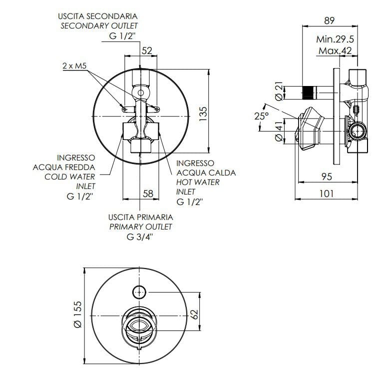Однорычажный смеситель для душа с переключателем Remer Rubinetterie Element ARCH-00023611 - Вид №2