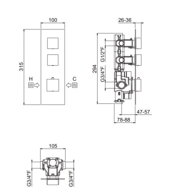 Встраиваемый термостатический смеситель для душа CARIMALI ilQuadro ARCH-00152630 - Вид №2