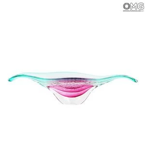 4519 ORIGINALMURANOGLASS Ваза-чаша Пузырьки - сиренево-зелёная - соммерсо - Original Murano Glass OMG 21 см