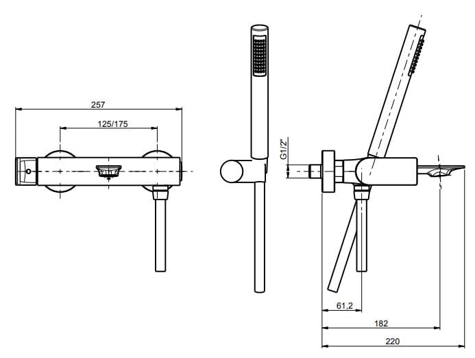 Настенный смеситель для ванны с ручным душем Rubinetterie Frattini Нарцисс ARCH-00106008 - Вид №8