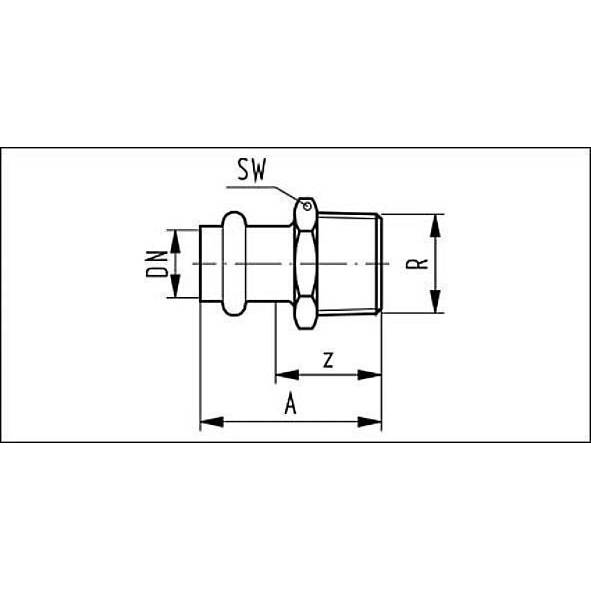 617243G351 SANHA 17243G пр.-фит. газ, нерж.сталь, ниппель переходной ВПр-НР 35x1 мм  - Вид №1