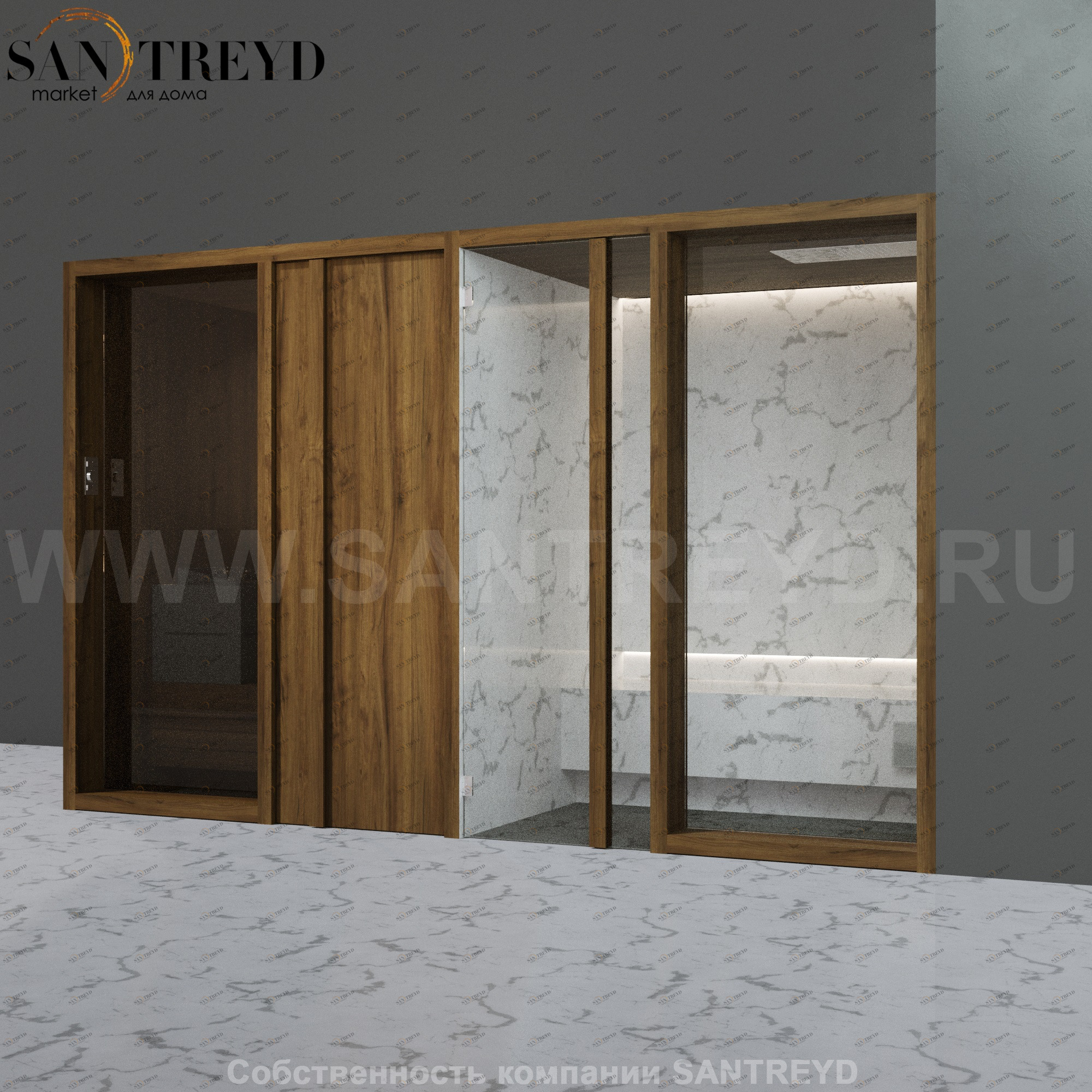 Effegibi YOKU.D SH YO.20310002 Комбинированная баня: хаммам и сауна. Установка: в правый угол. Мощность: 10,5 кВт макс. Размеры: длина 342 см, ширина 170 см. Отделка: чёрный орех и светлый керамогранит YO20310002