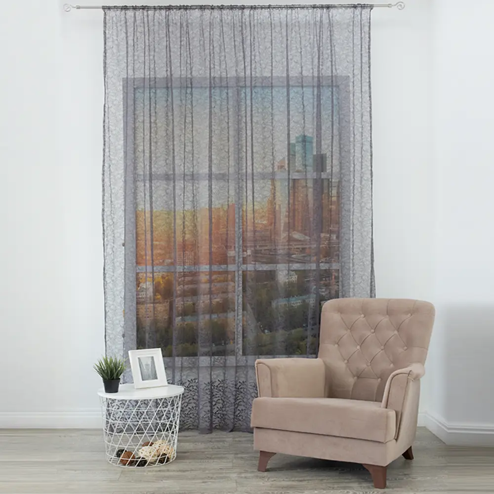 Тюль на ленте Листья 28992 300x280 см цвет серый AMORE MIO STLM-2172329 - Вид №5