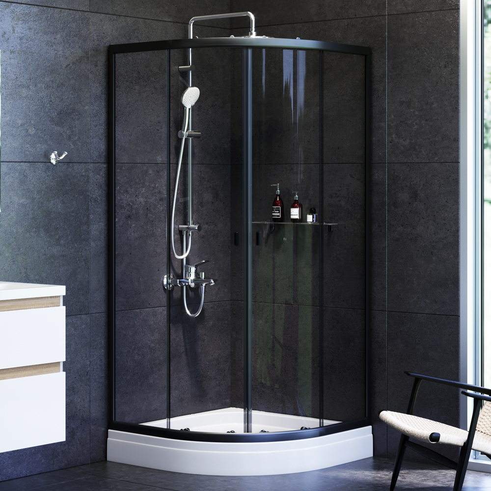 W88G-205-090BT Twin Slide Душевое ограждение без поддона 90x90 профиль черный AM.PM X-Joy 