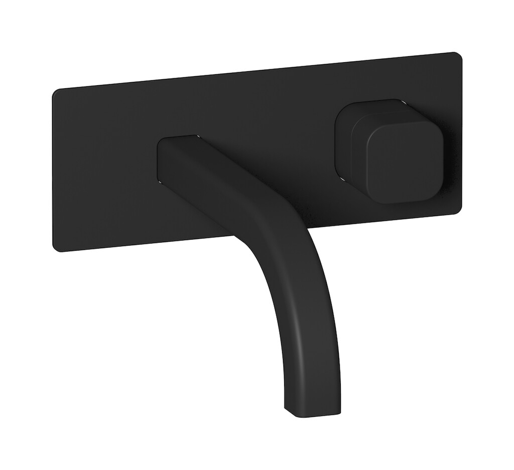 Настенный смеситель для раковины прогрессивный на 2 отверстия в комплекте с донным клапаном. WE ARE IB eo206np_3 Matt Black Elio