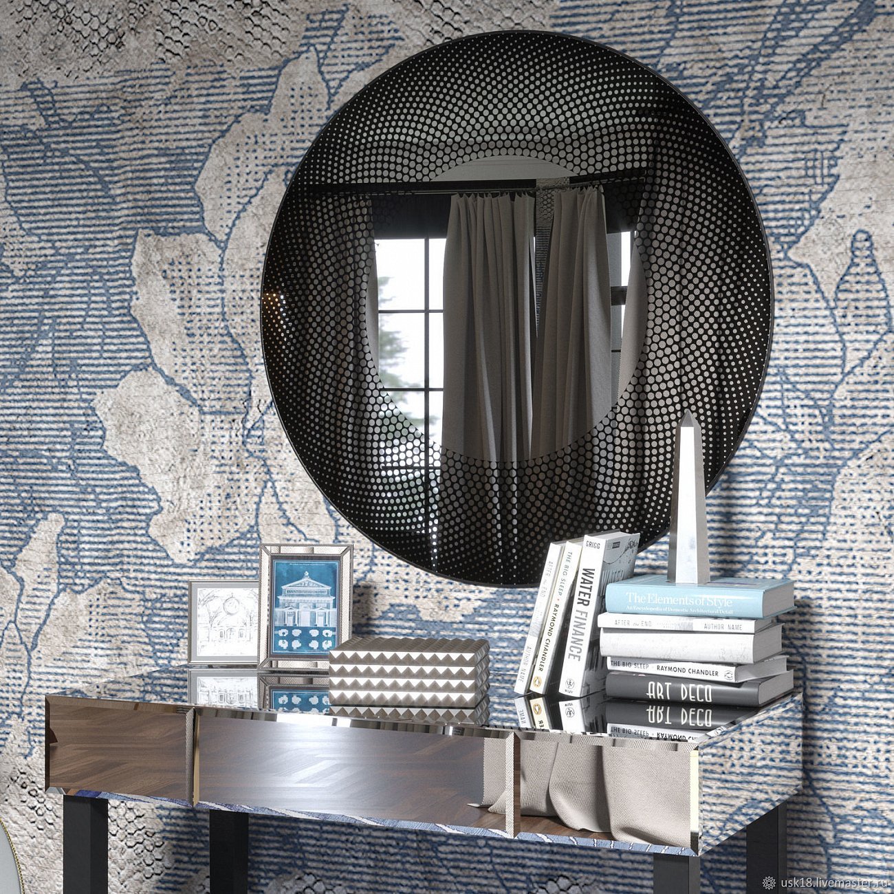 Зеркало круглое большое с черным принтом "Ваил 1" GRAUM ДИЗАЙНЕРСКИЕ 304149 Черный  - Вид №1