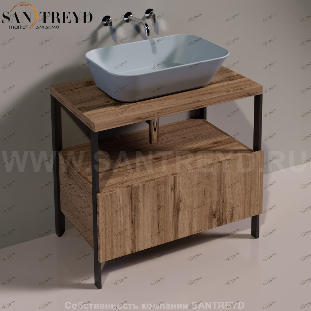 Консоль металлическая на 4 ногах с деревянным ящиком для раковины WAVE натуральный дуб Simas WAM3ROVERE