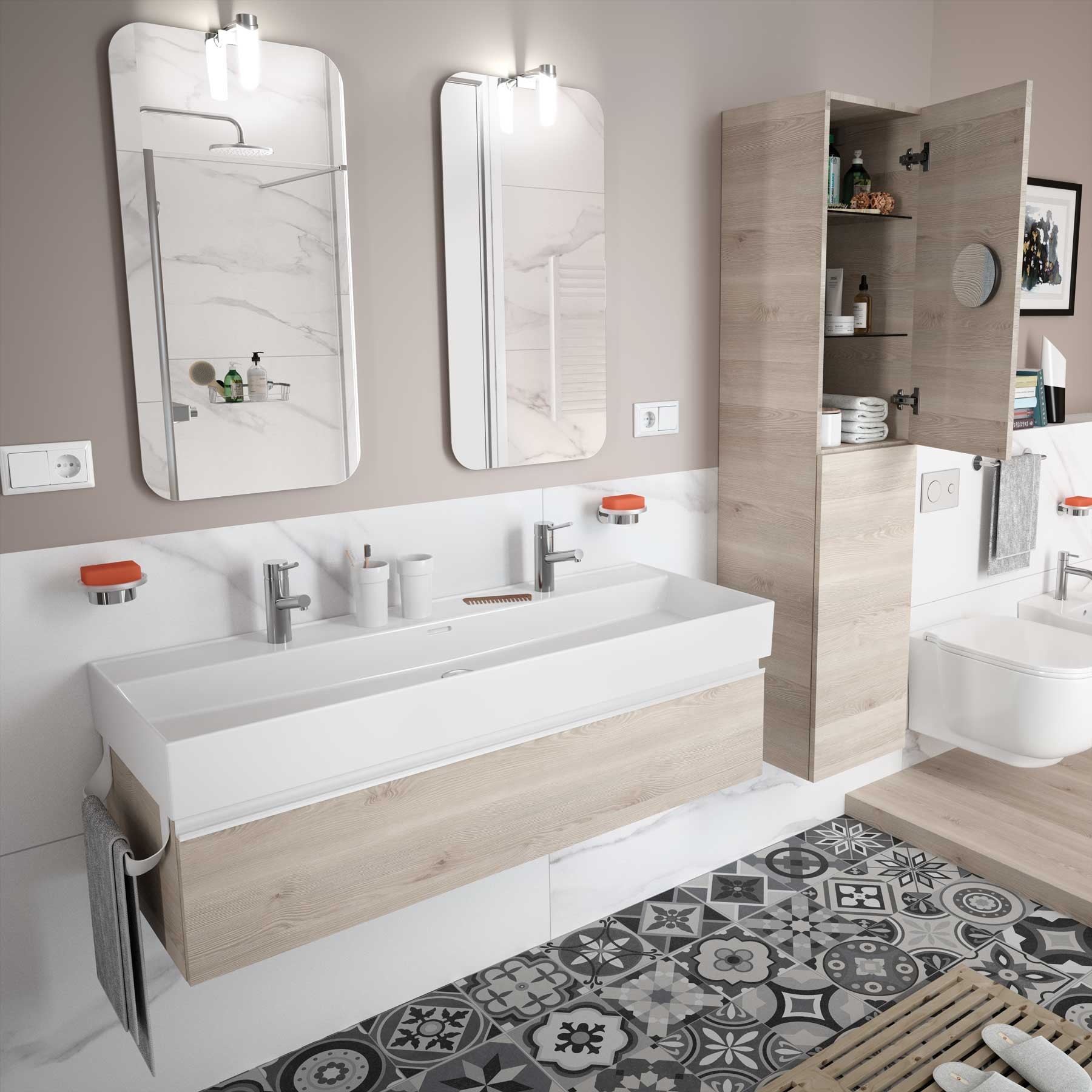 23399 SALGAR Раковина VENETO 1210 1 раковина и 2 смесителя БЕЛЫЙ ФАРФОР 1210 x 120 x 460 мм - Вид №1