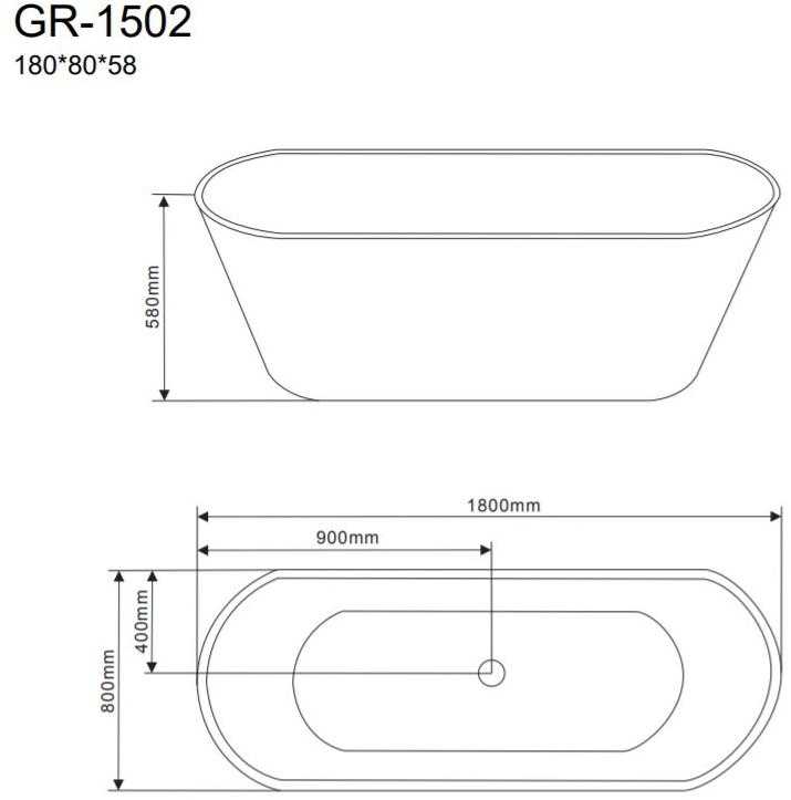 Ванна отдельностоящая GR-1502 (180x80x58) GROSSMAN  - Вид №2