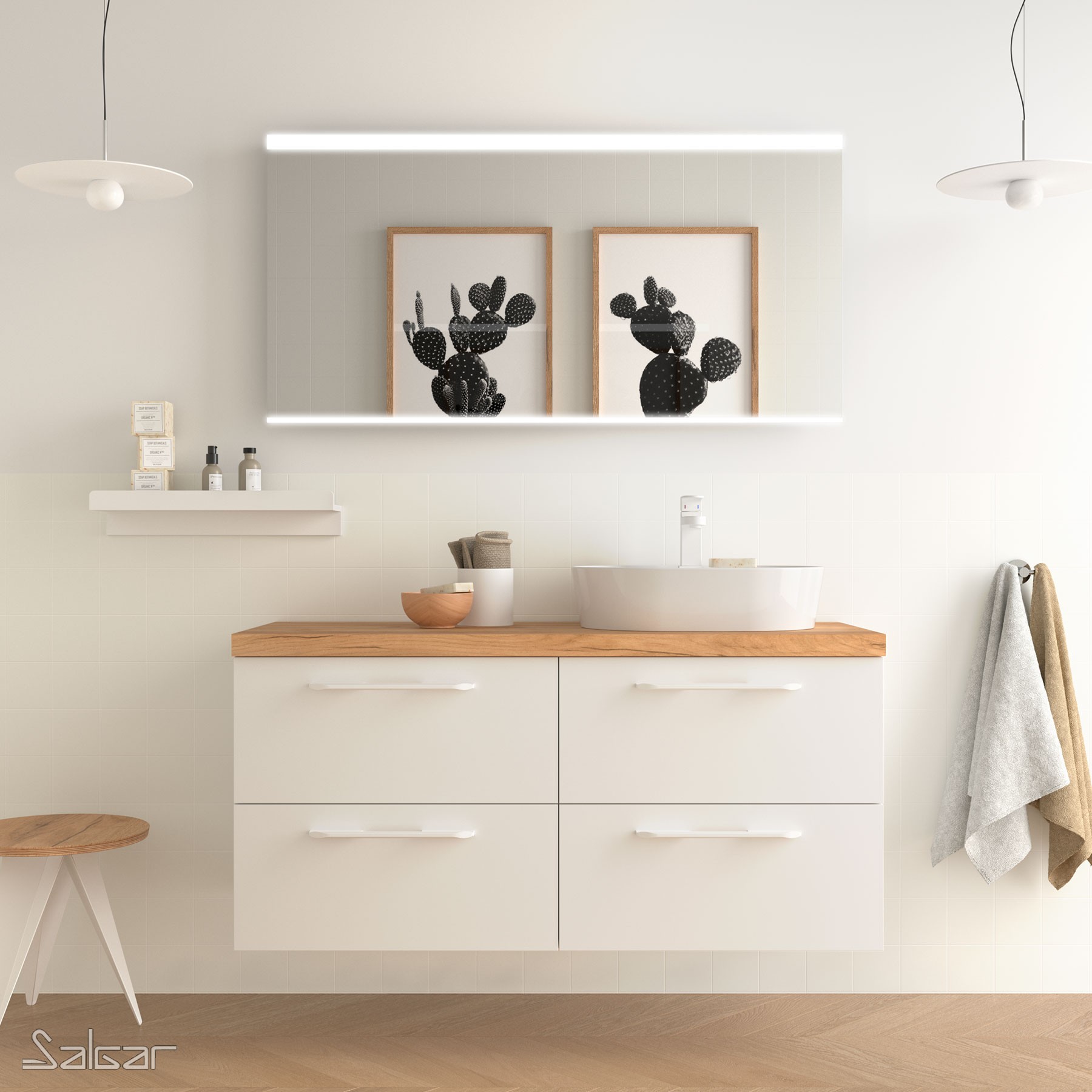 81699 SALGAR Мебель для умывальника FUSSION CHROME 600 2 ящика WHITE COTTON 598 x 540 x 450 мм Белый хлопок - Вид №1