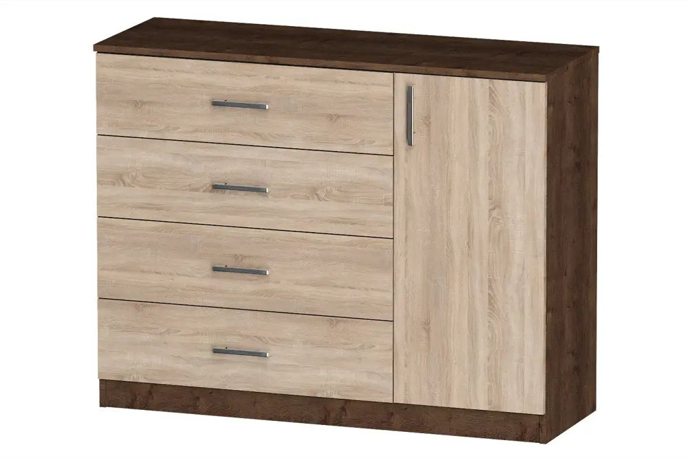 91144498 Комод Furnistyle Лайф лкм-03 3 ящика 115x40x90 см ЛДСП цвет дуб коричневый табак/дуб сонома STLM-0498923