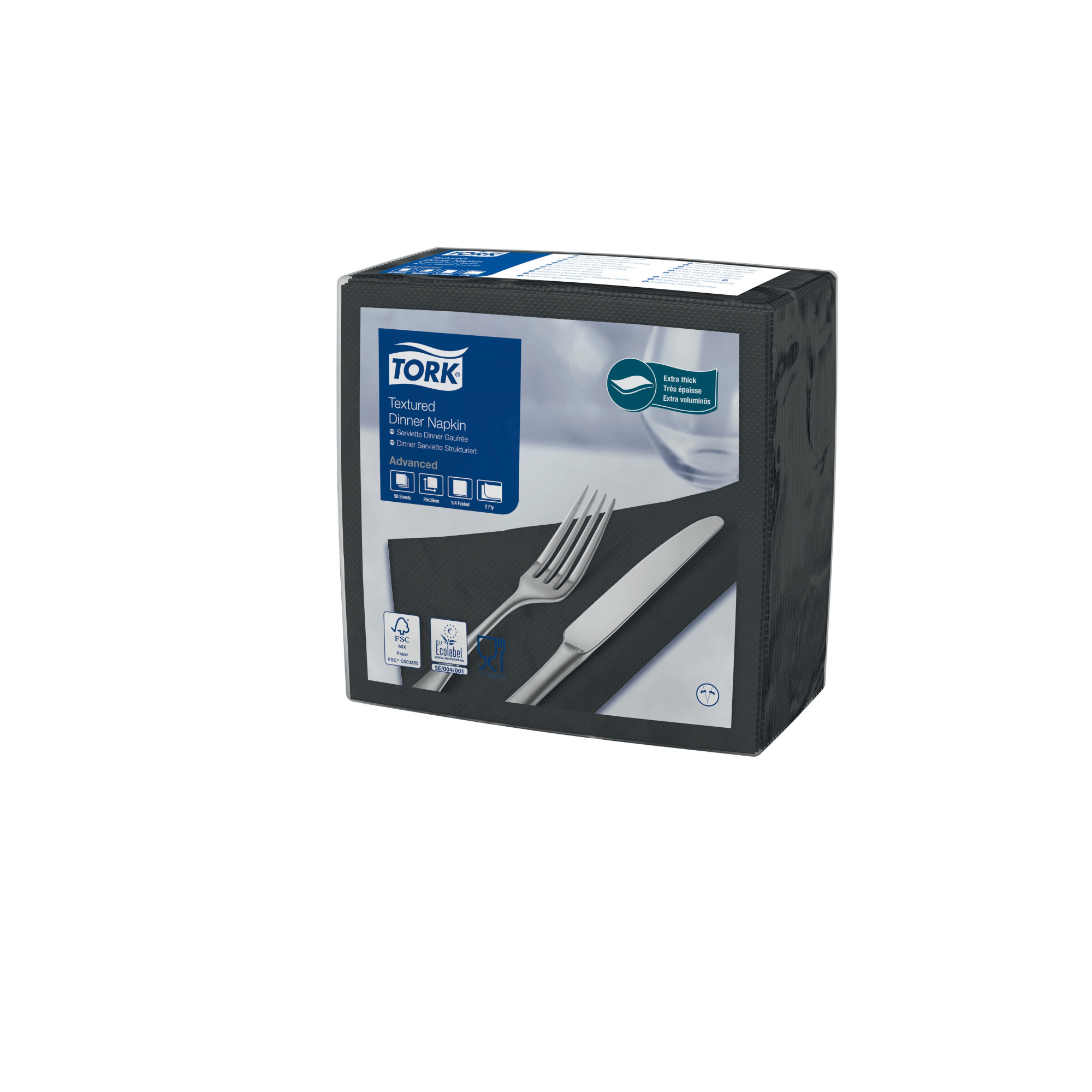 50941900 Текстурированная черная обеденная салфетка, сложение 1/4 Tork 