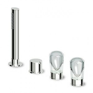 ZNU498 Смеситель для ванны на 4 отверстия, выдвижной душ из латуни Z94212, гибкий 1500 мм, соединение для перелива. Zucchetti Nude