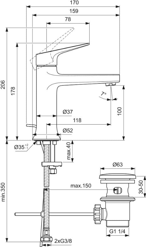Однорычажный смеситель для раковины Ideal Standard La Dolce Vita ARCH-00088735 - Вид №12