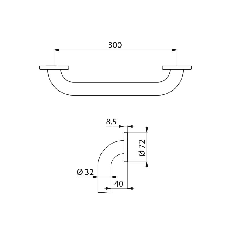 35050W Прямой опорный поручень Basic Ø 32, 300 мм, белый DELABIE  - Вид №1