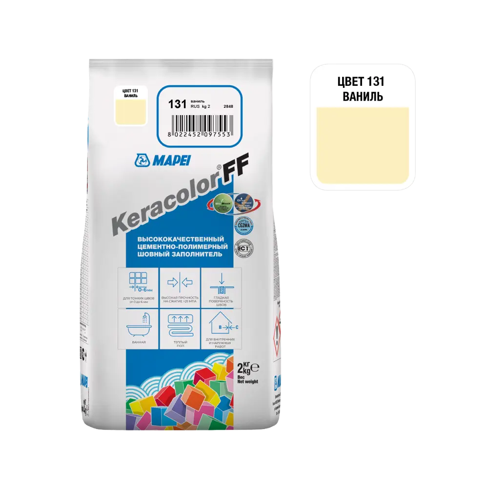 Затирка цементная MAPEI Keracolor FF Ваниль для плитки и мозаики 81981437 STLM-1483378 - Вид №1