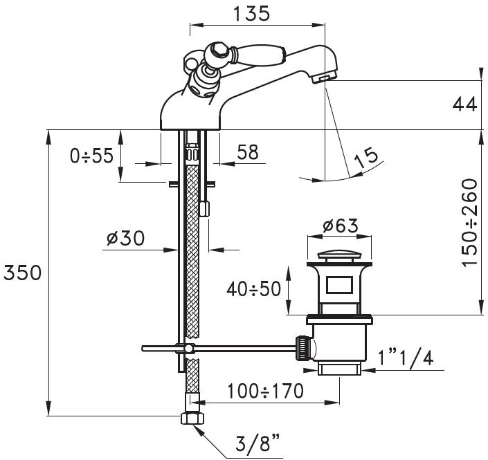 RUBINETTERIE STELLA Смеситель для раковины на одно отверстие Italica It00008 - Вид №2