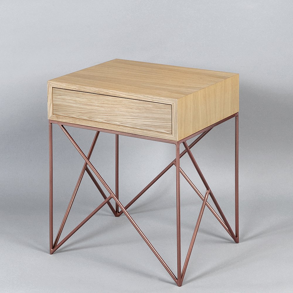 Тумбочка прикроватная с ящиком светлый дуб и медь Prince INTELLIGENT DESIGN  260717 Бежевый;дуб сонома  - Вид №1