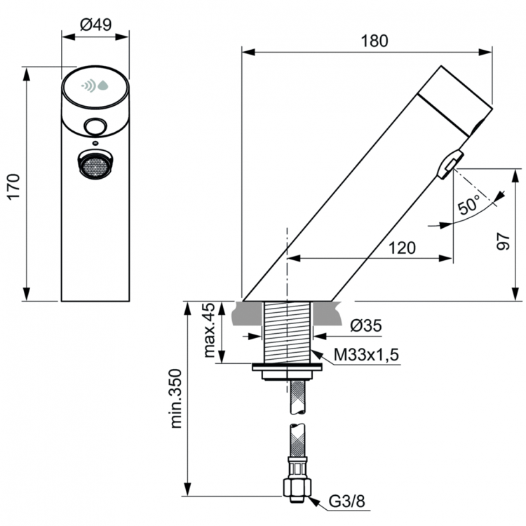A7556AA Электронный излив для раковины, без смешивания Ideal Standard SENSORFLOW NEW  - Вид №4