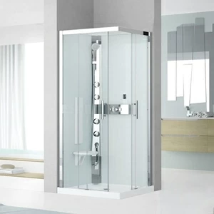 Душевая кабина термостатическая 80x80 GLAX 3 A80 HYDROMASSAGE Novellini GLAX 3 с высоким душевым поддоном и серебристым профилем