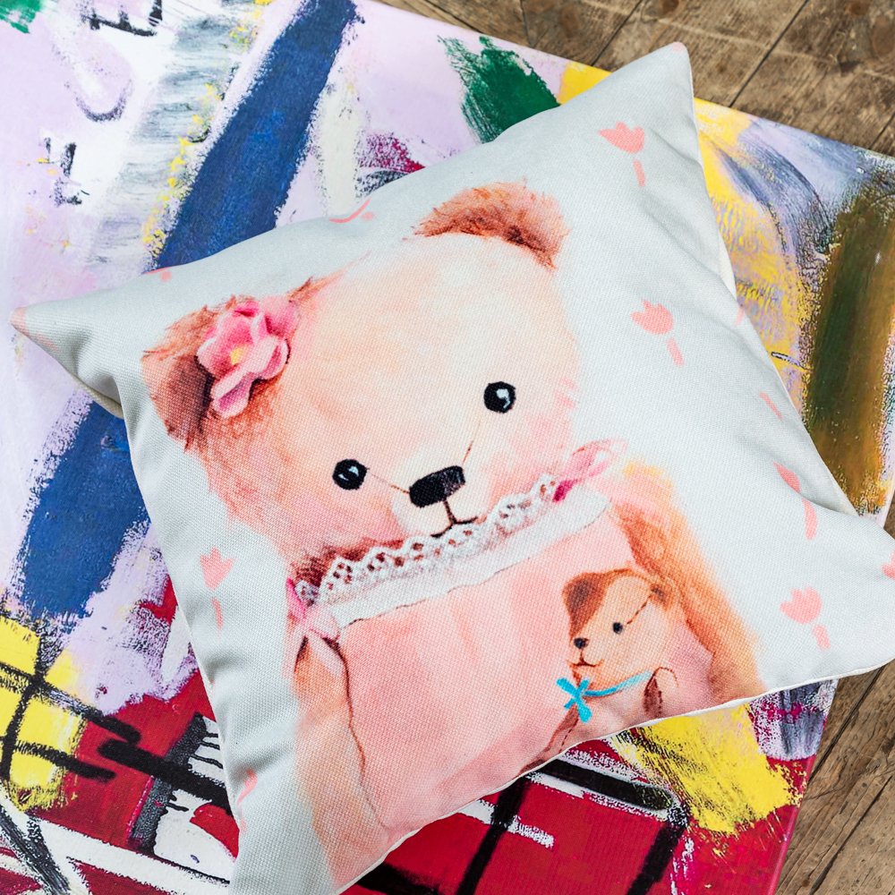 Декоративная подушка 45х45 см разноцветная "Любимая игрушка" BYOBJECT ЖИВОТНЫЕ 00-3873371 Бежевый;белый;розовый;разноцветный Object Desire - Вид №2