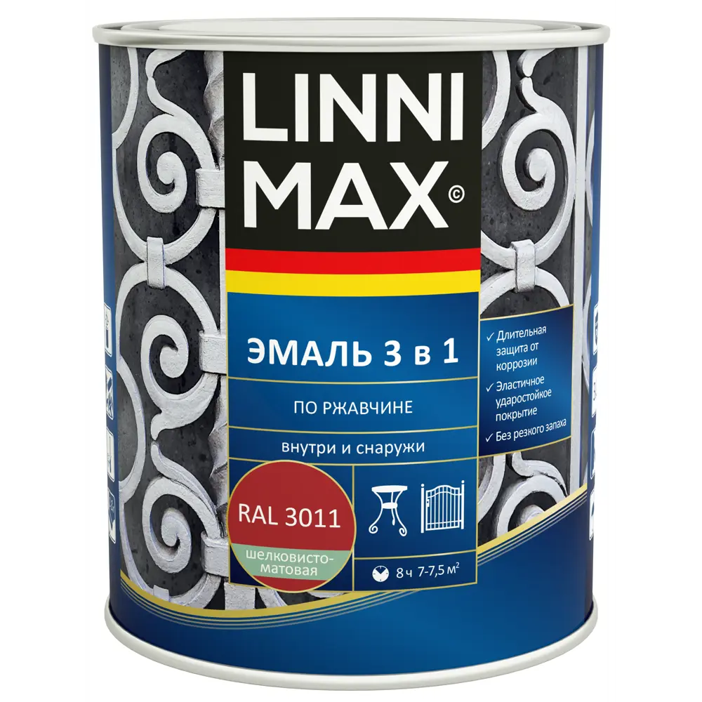 Грунт-эмаль по ржавчине 3 в 1 Linnimax цвет красно-коричневый полуматовый 0.75 л 89349588 STLM-2145220  - Вид №1
