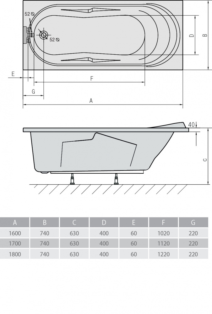 Акриловая ванна ALPEN Adriana 170 36111 - Вид №2