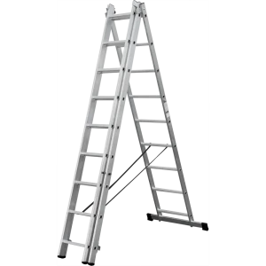 Лестница раскладная 3-секционная алюминиевая DILWIS 9 ступеней максимальная нагрузка 150 кг 89396371 STLM-2152375