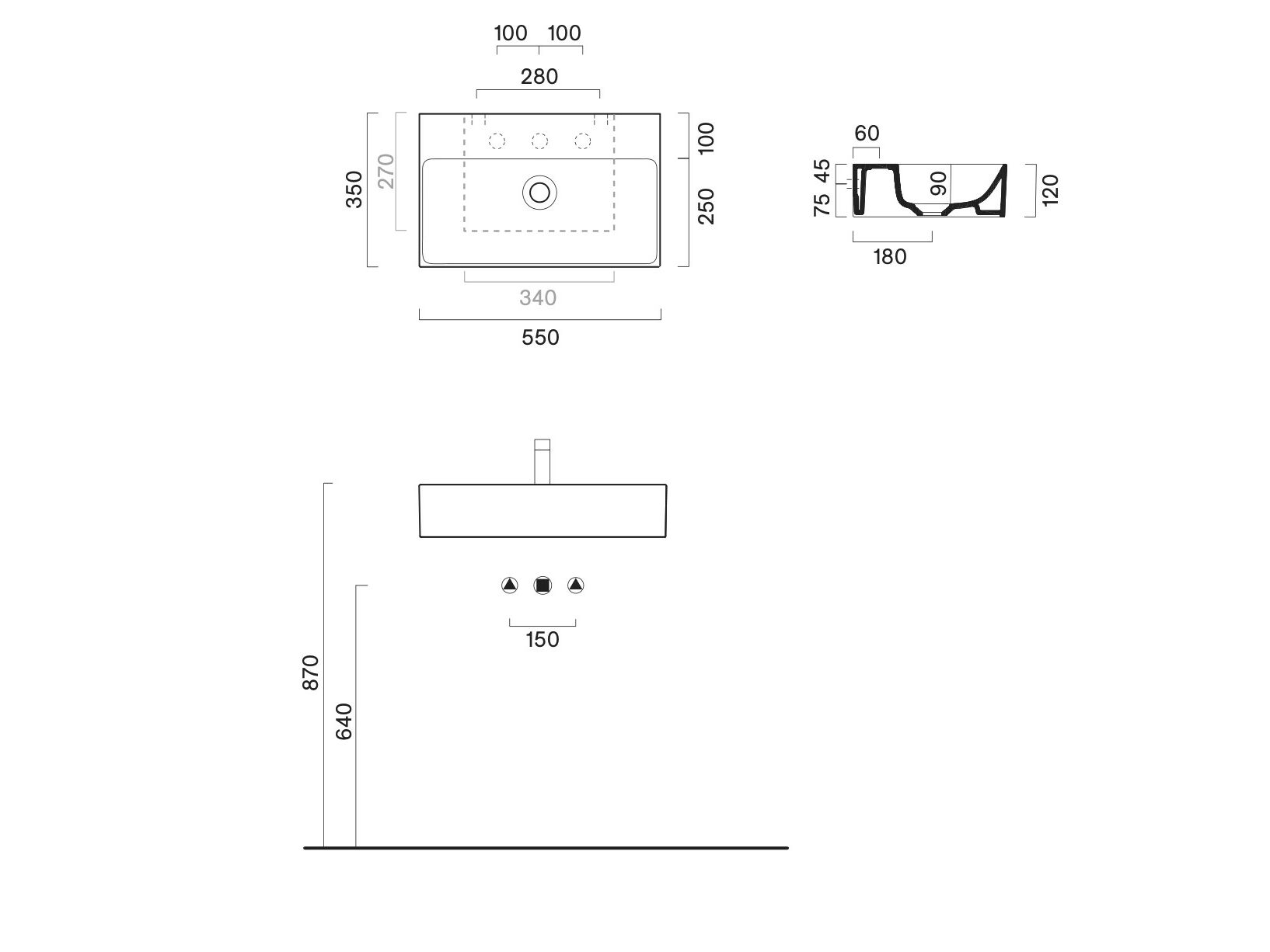 Прямоугольная одиночная раковина CERAMICA CATALANO премиум ARCH-00006321 - Вид №2
