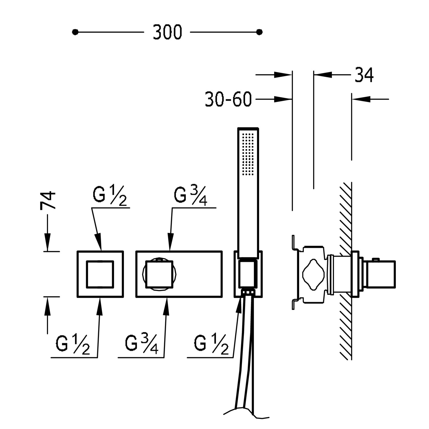 БЛОЧНАЯ СИСТЕМА блочная система 2-ходовой скрытый термостатический смеситель для душа kit-20725291NM TRES Thermostatic - Вид №1