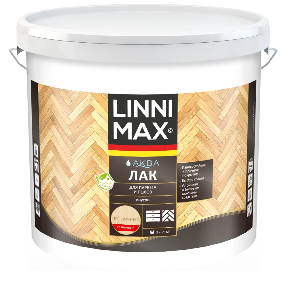 Лак для паркета и пола Linnimax глянцевый прозрачный 9 л 89349633 STLM-0853045 - Вид №1