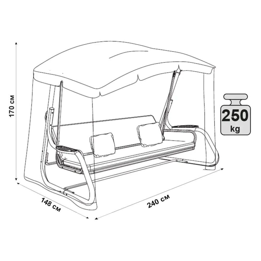 NATERIAL Aniva — трёхместные садовые качели с регулируемой спинкой и тентом 89344078 STLM-1420258 - Вид №12