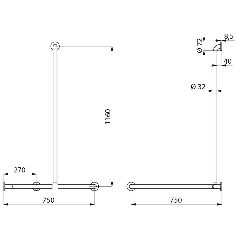 5481S Угловая ручка для душа, матовая нержавеющая сталь DELABIE  - Вид №1
