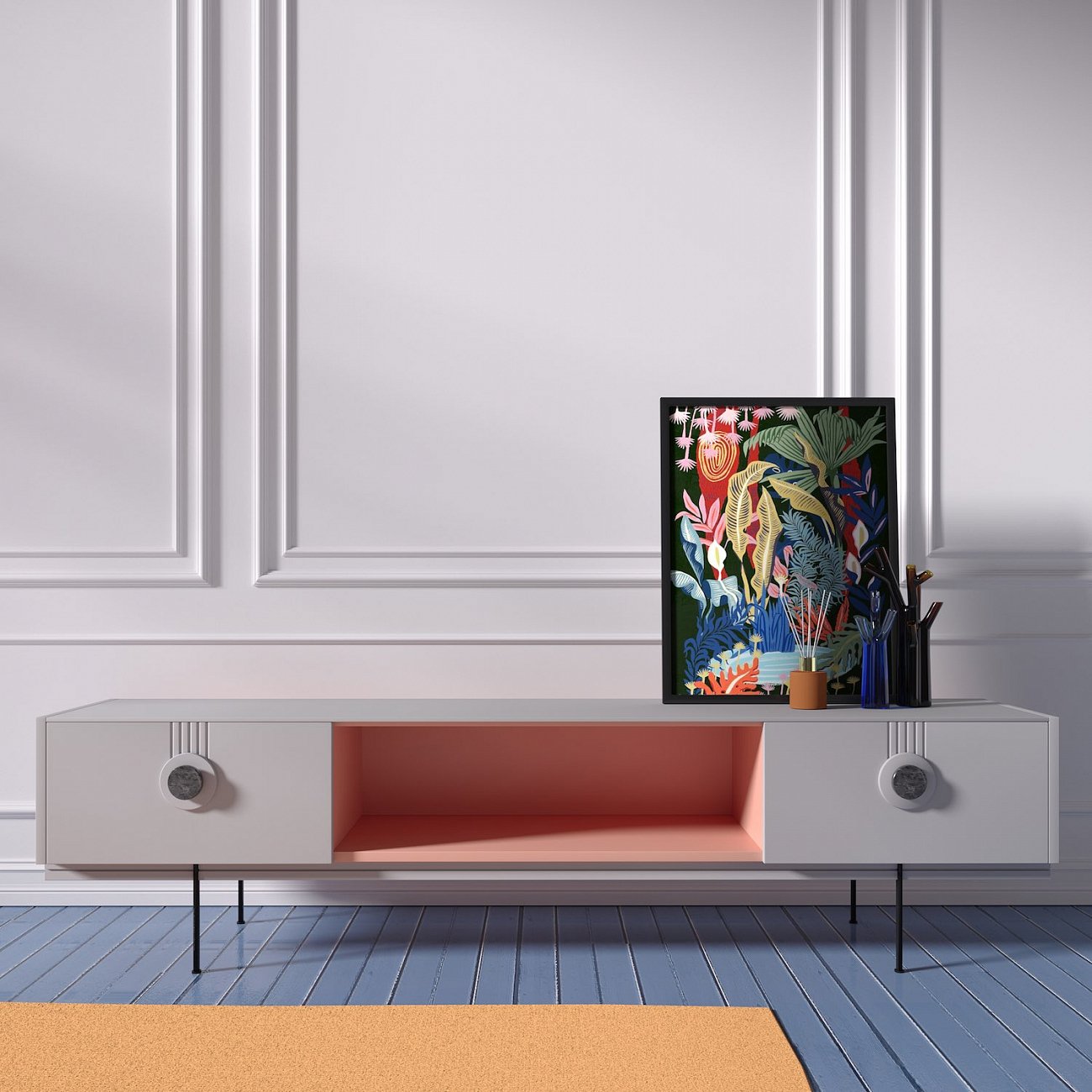 Тумба под телевизор розово-белая Lago BRAGIN DESIGN LIVING 00-3974647 Белый;розовый - Вид №1