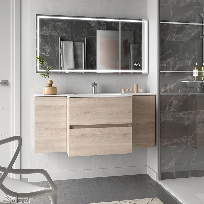 87984 SALGAR Твердая поверхность раковины на заказ, две разные глубины, без ловушки для бутылок и сливного поддона 46 см 1201-1500 x 12 x 460 мм  - Вид №4