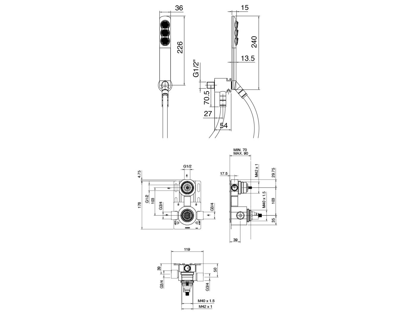 Встраиваемый термостатический набор для душа с душем Zazzeri Surf ARCH-00009931 - Вид №3