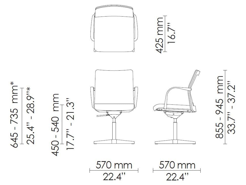4-спицевое кожаное офисное кресло с подлокотниками Howe MN1 ARCH-00132608 - Вид №3