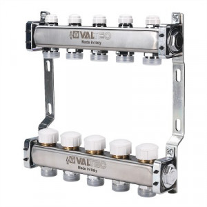 VTc.582.EMNX.0609 Коллекторный блок из нержавеющей стали с регулирующими и балансировочными клапанами Valtec 1", 9 x 3/4", "евроконус"